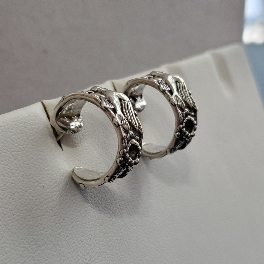 Andrea Barnett Signed & Numbered Sterling Silver C Hoop Post Earrings RARE - Picture 12 of 16